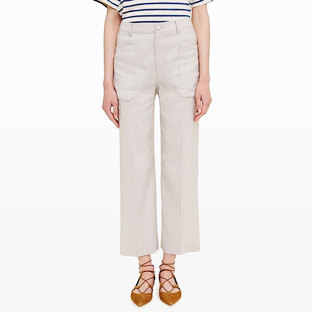 Club Monaco Sheynah Pant Gray Beige Cropped Flowy Linen High Rise Wide Leg 00